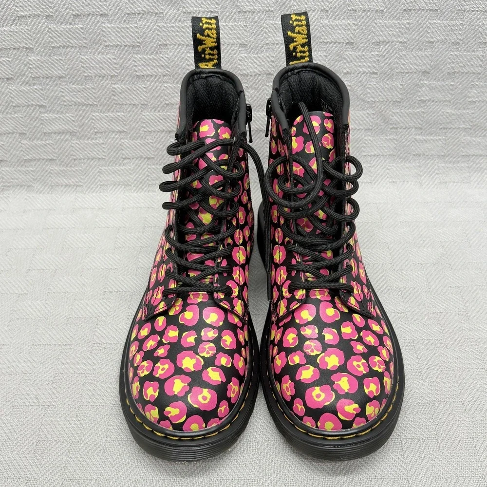 Dr. Martens 1460 J Boots Teens Size 3 Black Pink Leopard Ankle‎ Combat 1460J